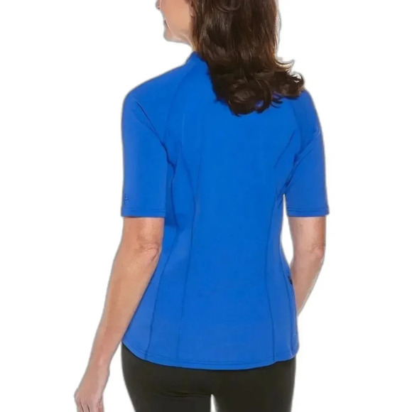 Coolibar Women's Freestyle Short Sleeve Rash Guard Baja Blue Size XS - Picture 2 of 13
